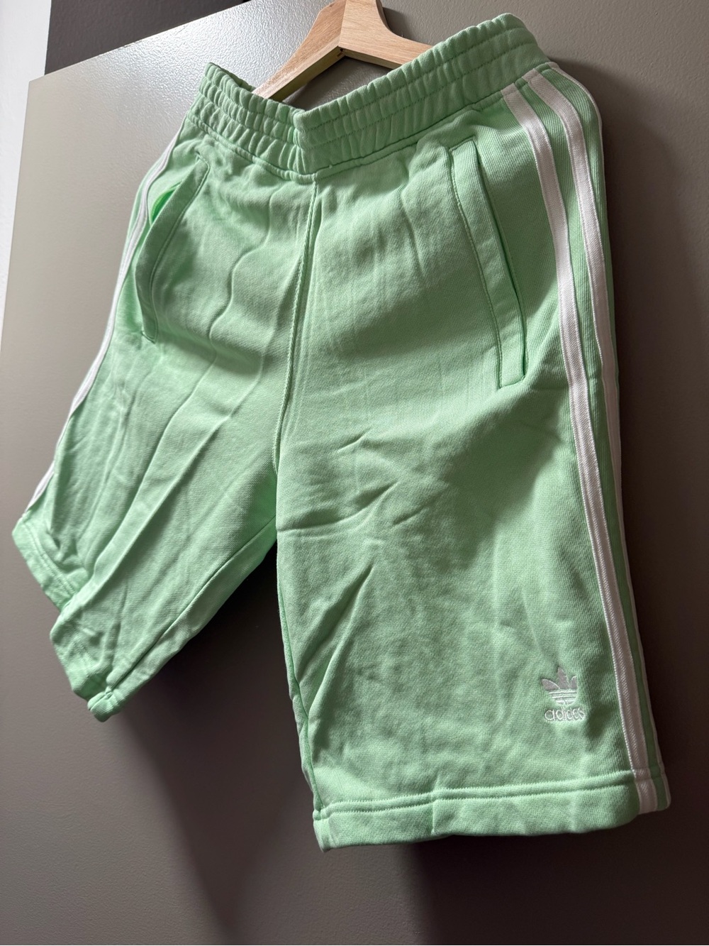 Adidas Mint Green Trefoil Track Shorts with White Stripes